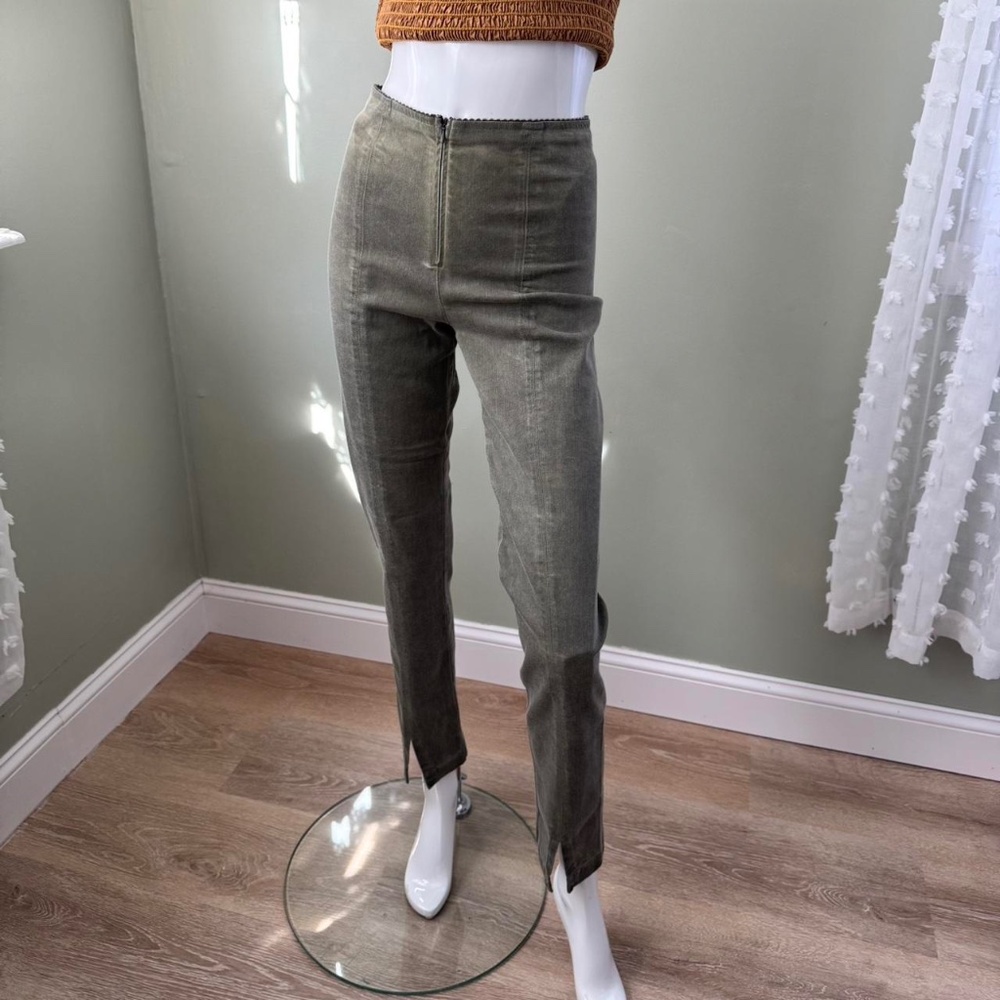 Y2K 90s Stone faded wash dark green high waisted straight leg pants